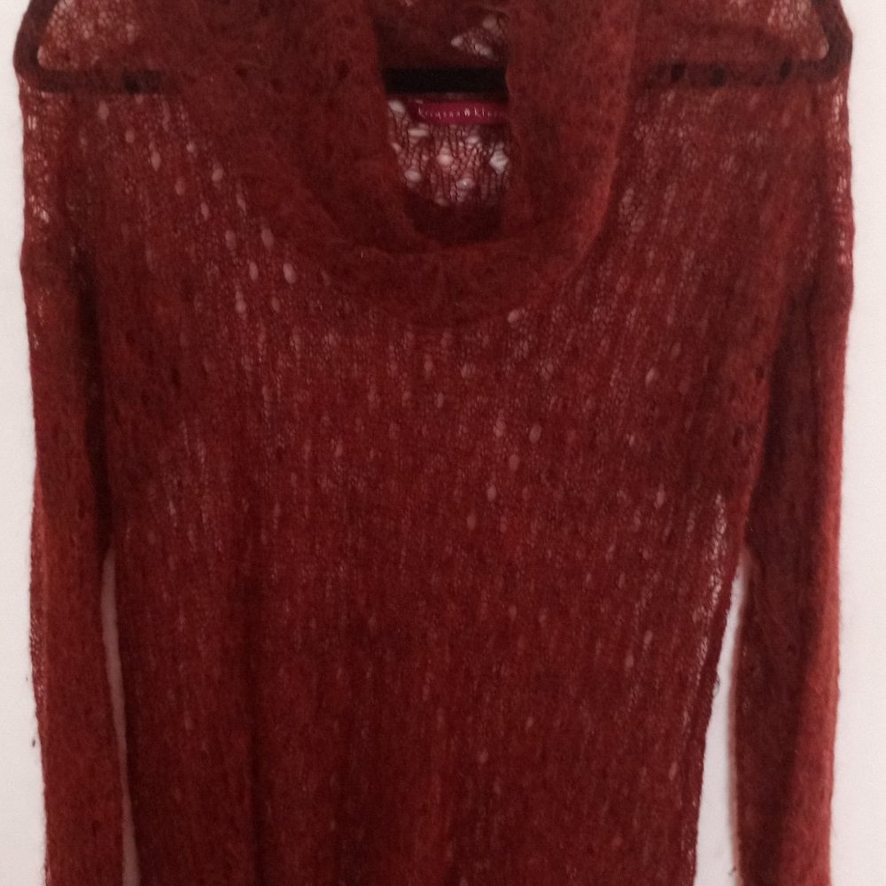 red angora hand-knit turtleneck sweater
